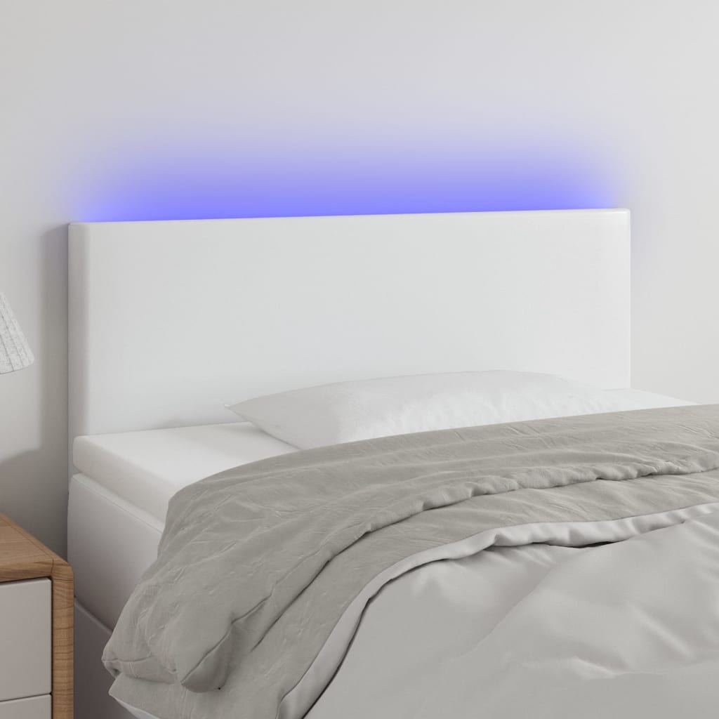 vidaXL Zagłówek do łóżka z LED, biały, 80x5x78/88 cm, sztuczna skóra