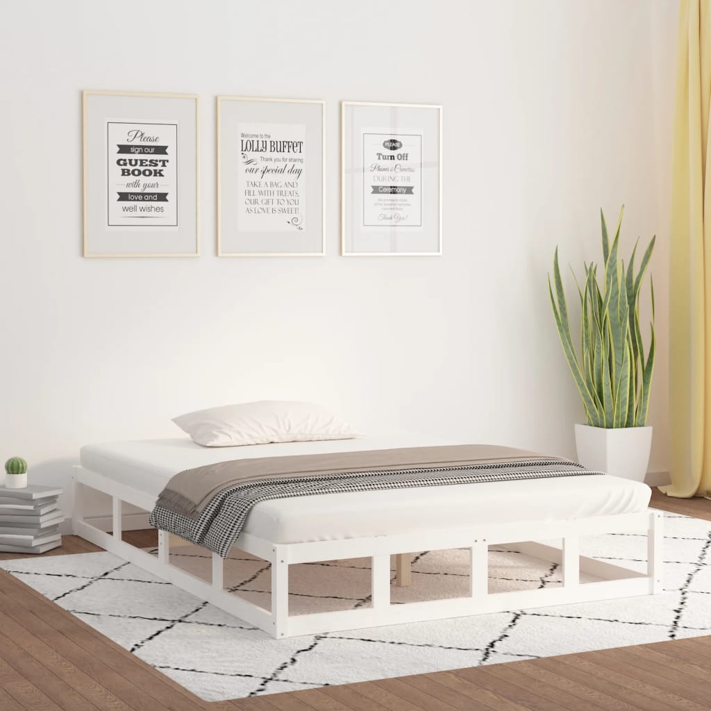 vidaXL Rama łóżka, biała, 135x190 cm, lite drewno