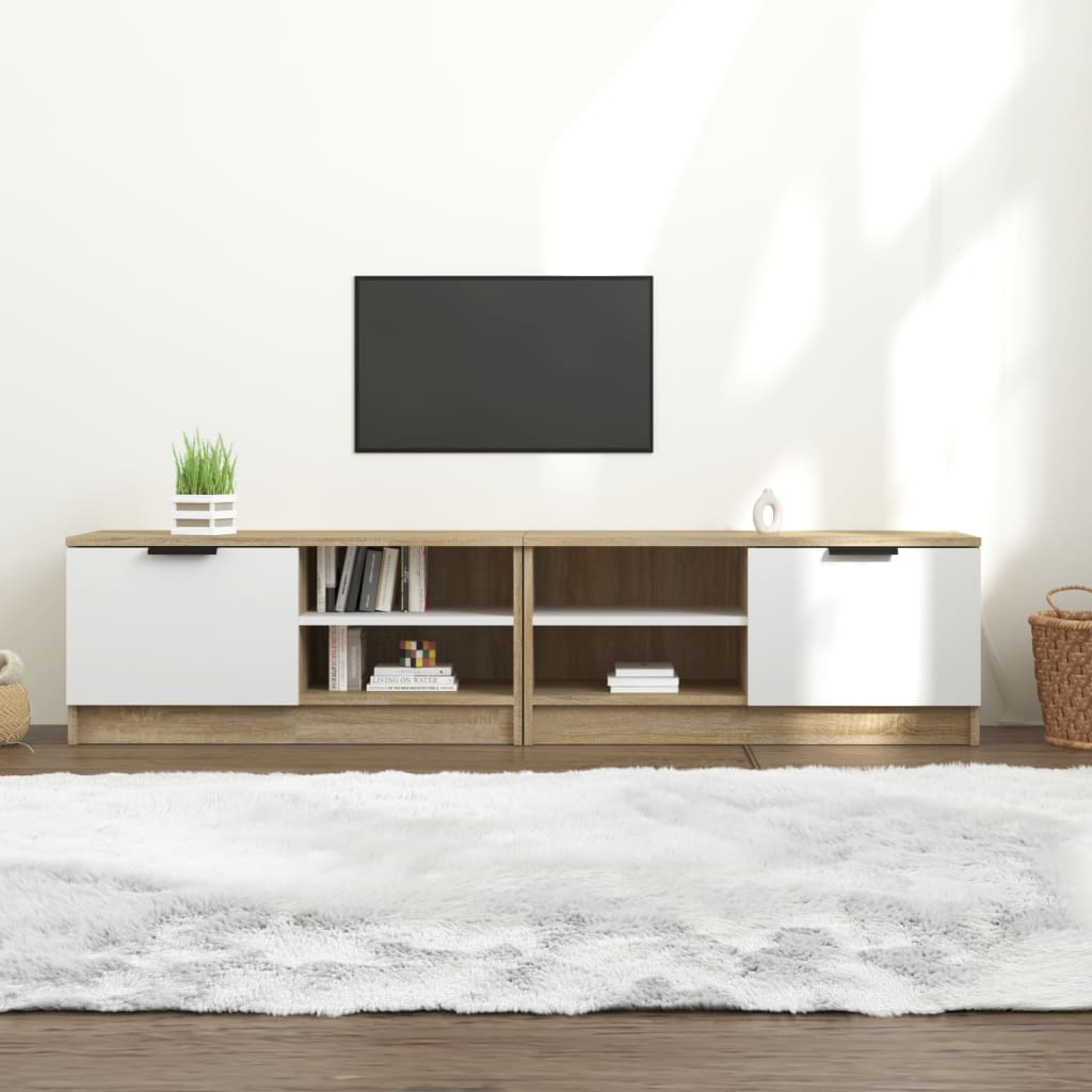 vidaXL Szafki pod telewizor, 2 szt., biel i dąb sonoma, 80x35x36,5 cm