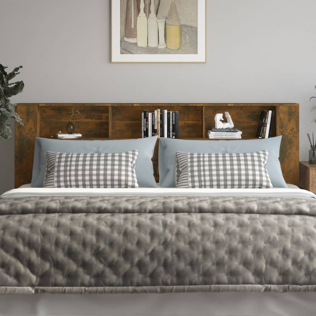vidaXL Wezgłowie łóżka z półkami, przydymiony dąb, 220x18,5x104,5 cm