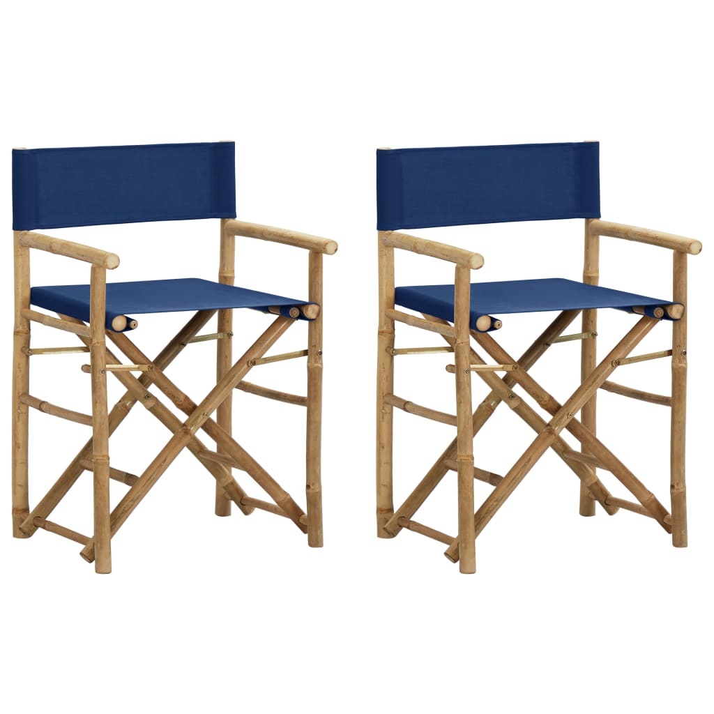 vidaXL Składane krzesła reżyserskie 2 szt., niebieskie, bambus/tkanina
