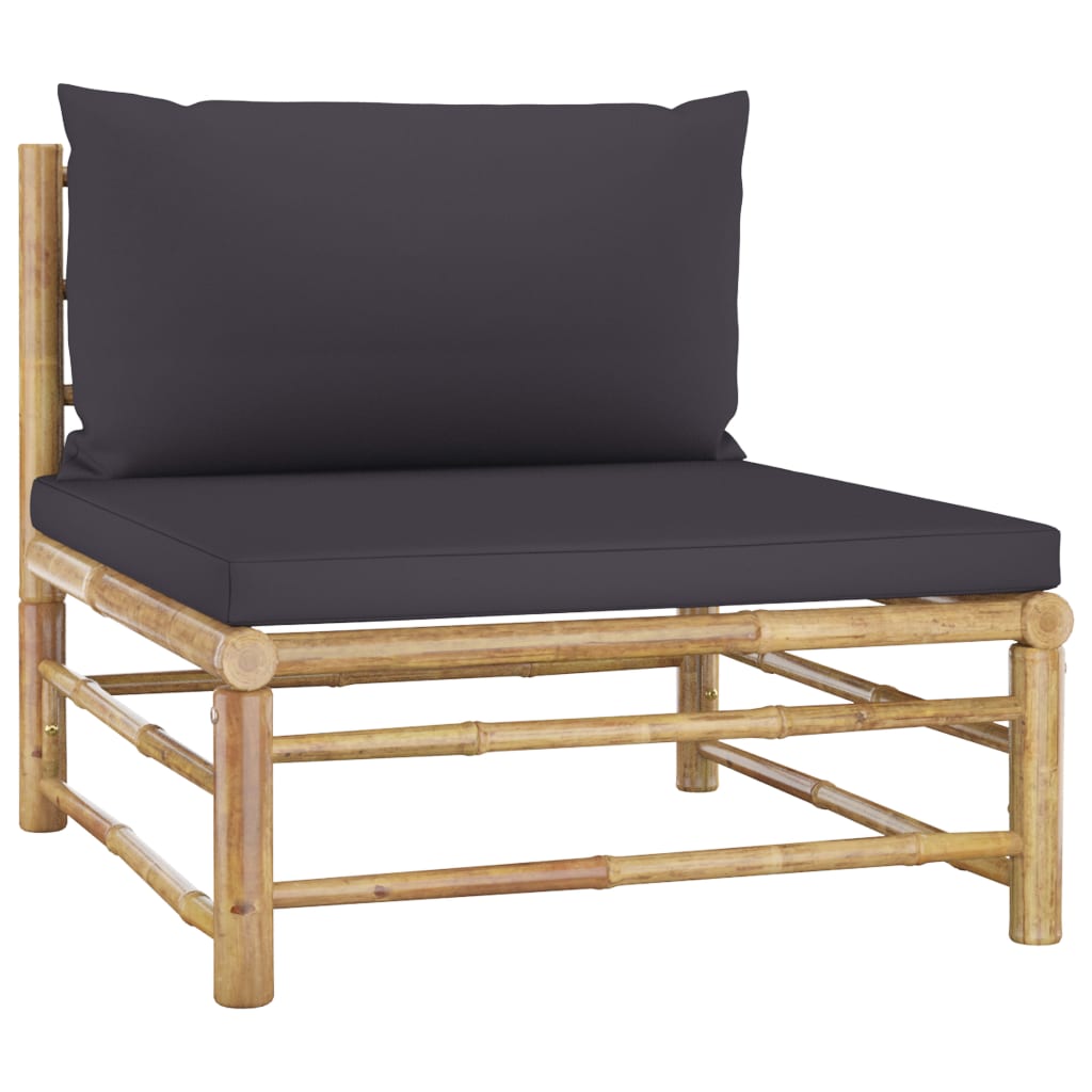vidaXL Środkowa sofa ogrodowa z ciemnoszarymi poduszkami, bambusowa
