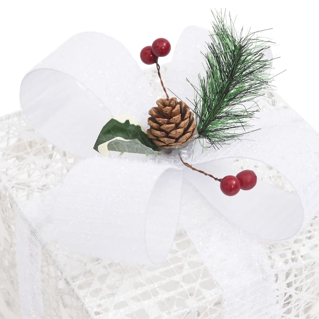 vidaXL Dekoracja świąteczna: 3 białe prezenty, wewnętrzna/zewnętrzna