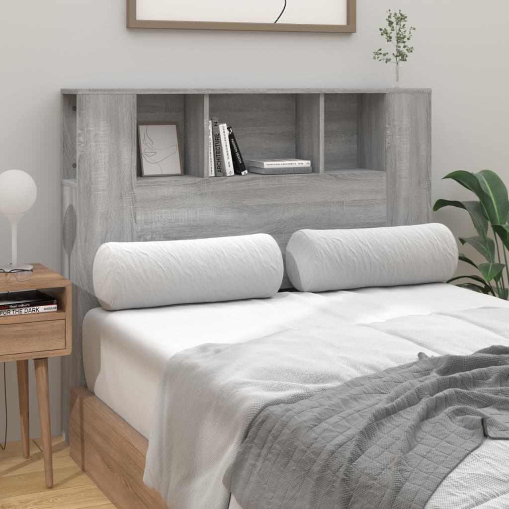 vidaXL Wezgłowie łóżka z półkami, szary dąb sonoma, 120x18,5x102,5 cm