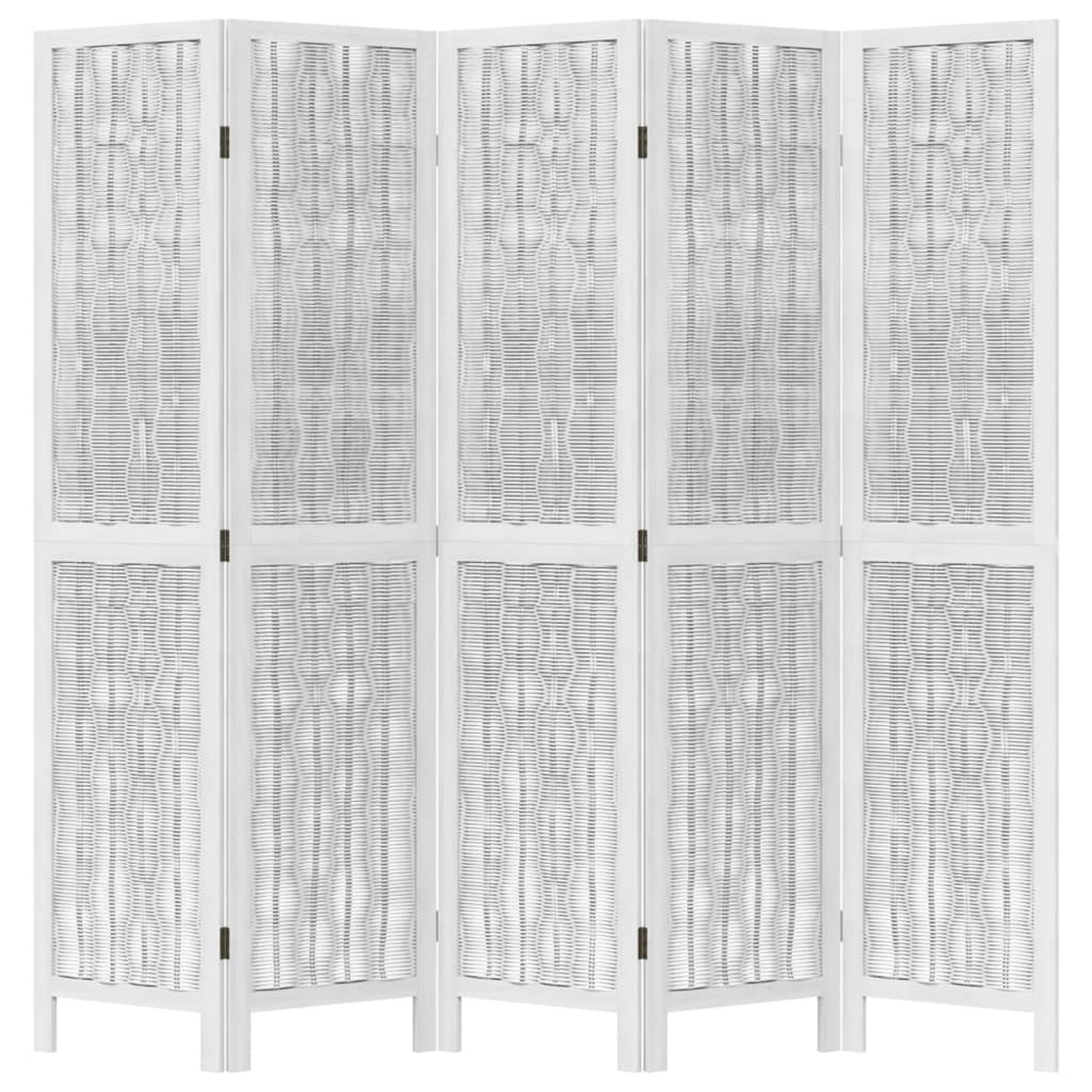 vidaXL Parawan pokojowy, 5-panelowy, biały, lite drewno paulowni