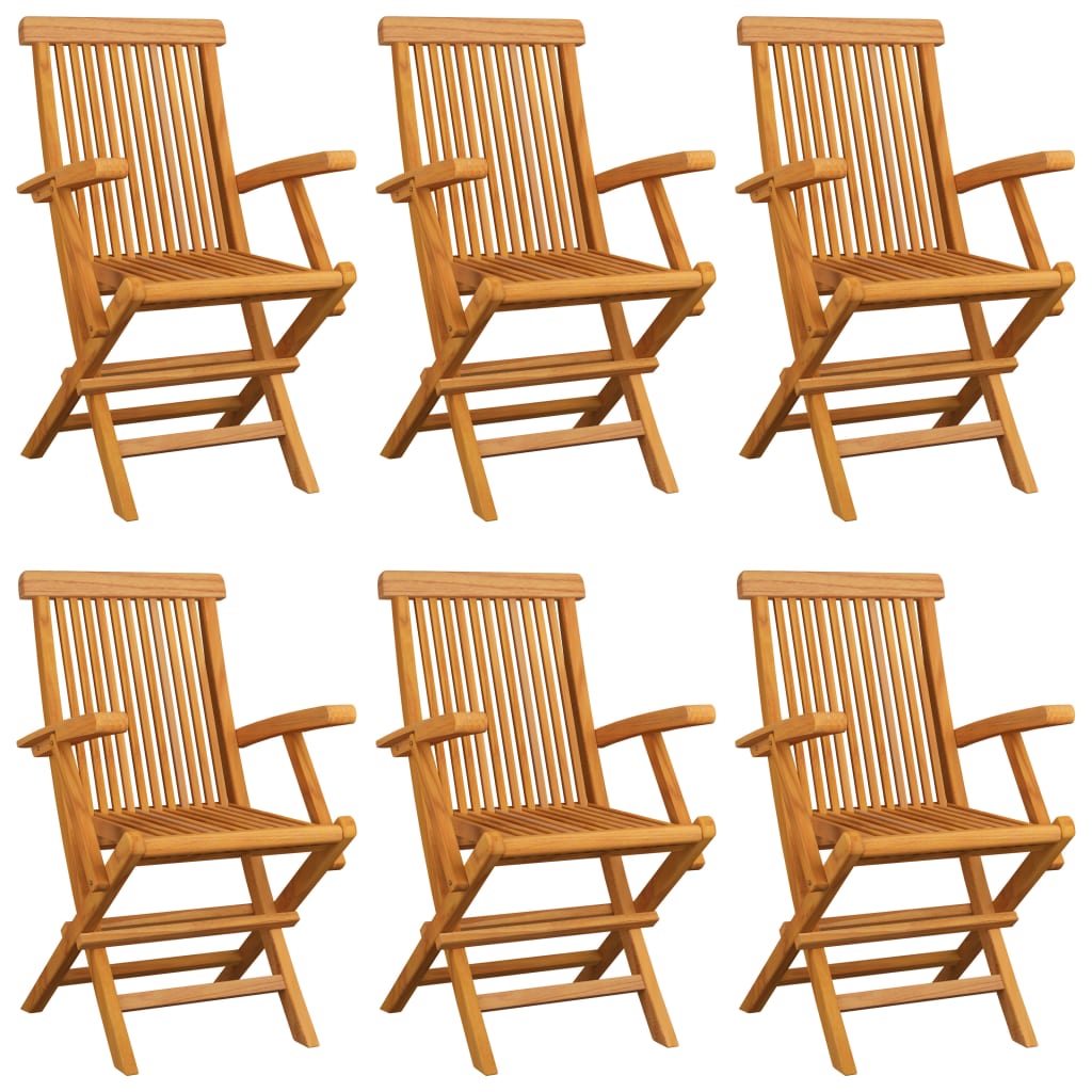 vidaXL Krzesła ogrodowe, szare poduszki, 6 szt., drewno tekowe