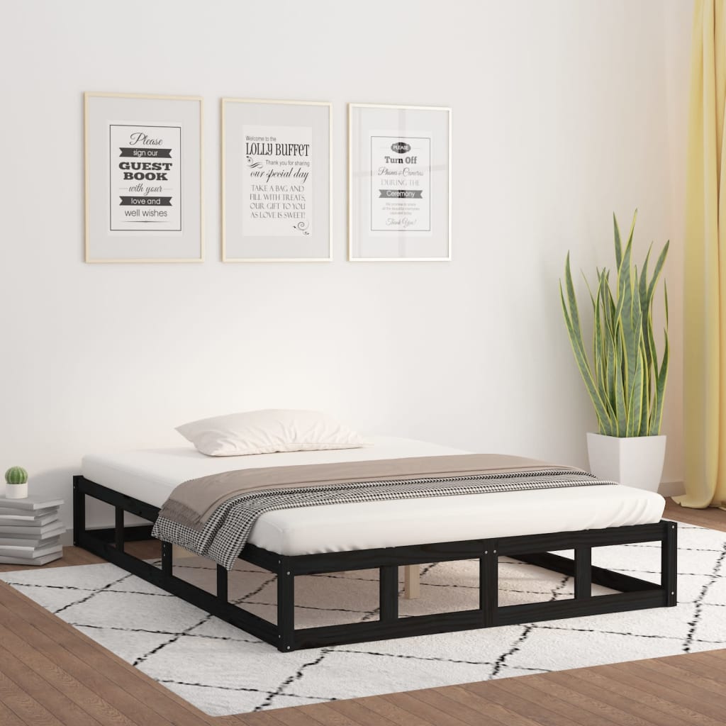vidaXL Rama łóżka, czarna, 140 x 200 cm, lite drewno