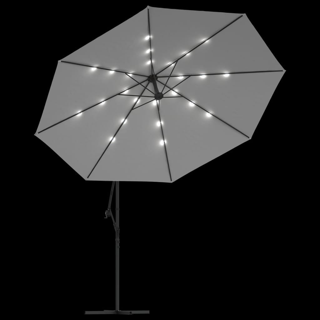 vidaXL Parasol wiszący z LED i metalową rurą, 350 cm, piaskowy