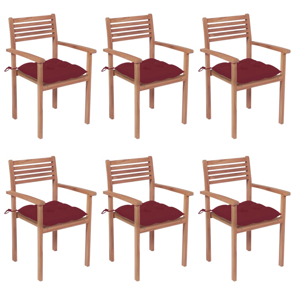 vidaXL Sztaplowane krzesła ogrodowe z poduszkami, 6 szt., tekowe