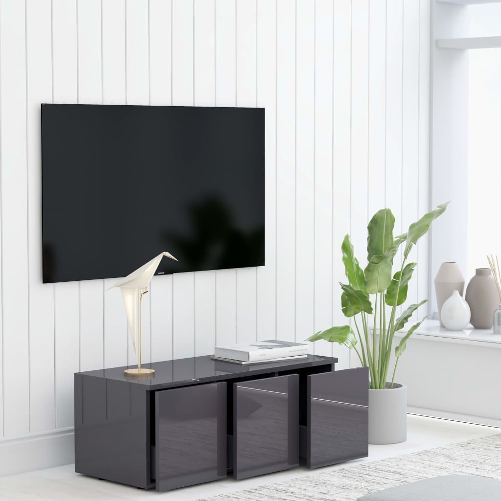 vidaXL Szafka pod TV, szara, wysoki połysk, 80x34x30 cm, płyta wiórowa