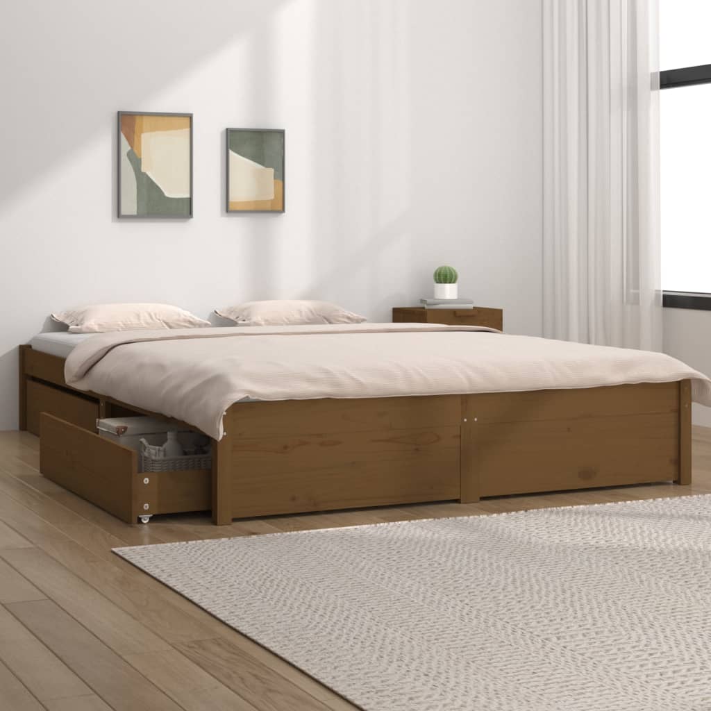 vidaXL Rama łóżka z szufladami, miodowy brąz, 180x200 cm