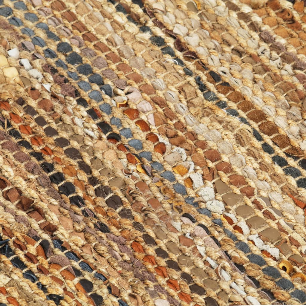 vidaXL Ręcznie tkany dywan Chindi 190x280 cm, skóra i juta, jasny brąz