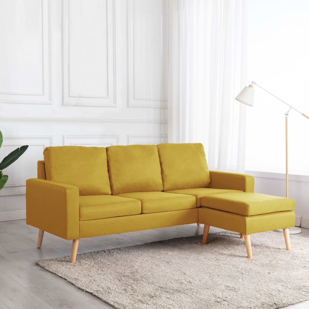 vidaXL 3-osobowa sofa z podnóżkiem, żółta, tapicerowana tkaniną