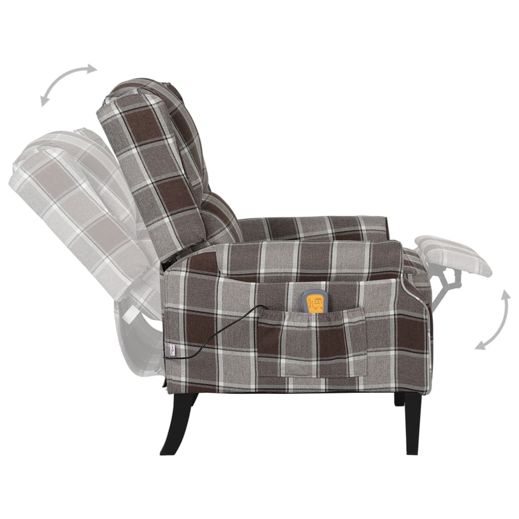 vidaXL Rozkładany fotel masujący, brązowy, obity tkaniną