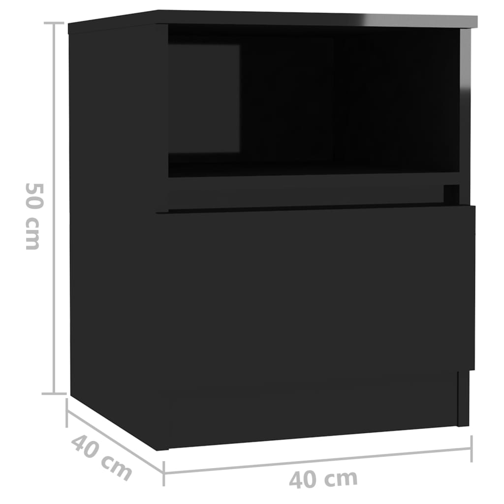 vidaXL Szafki nocne, 2 szt., czarne, wysoki połysk, 40x40x50 cm, płyta