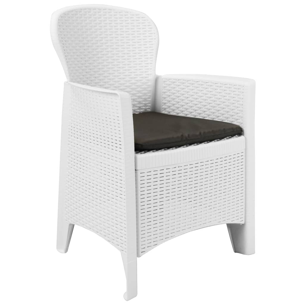 vidaXL Krzesła ogrodowe z poduszkami, 2 szt., białe, plastikowe