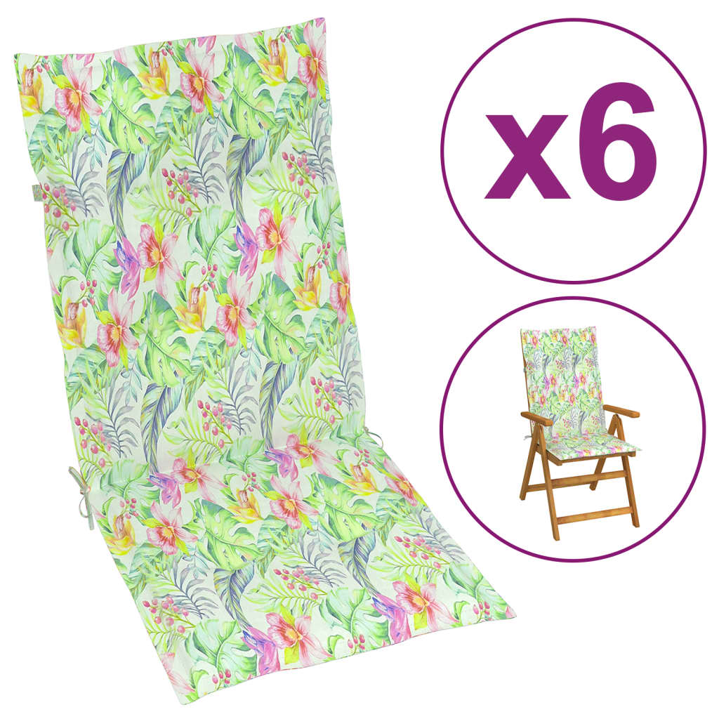 vidaXL Poduszki na krzesła ogrodowe, 6 szt., wzór w liście 120x50x3 cm