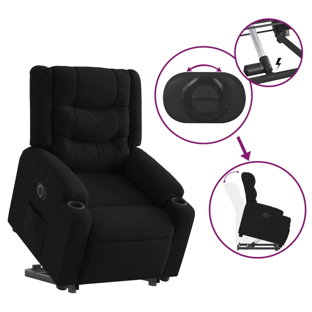 vidaXL Podnoszony fotel masujący, elektryczny, rozkładany, czarny