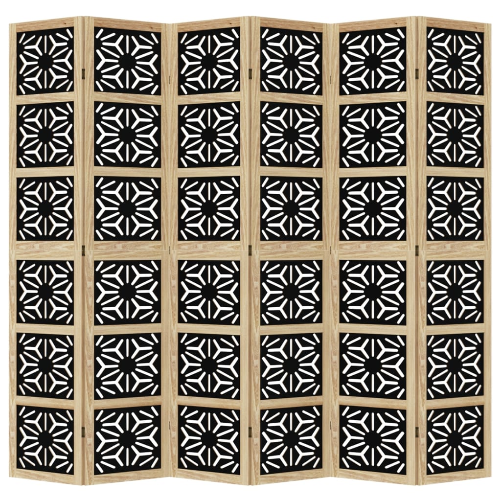vidaXL Parawan pokojowy, 6-panelowy, brązowo-czarny, lita paulownia