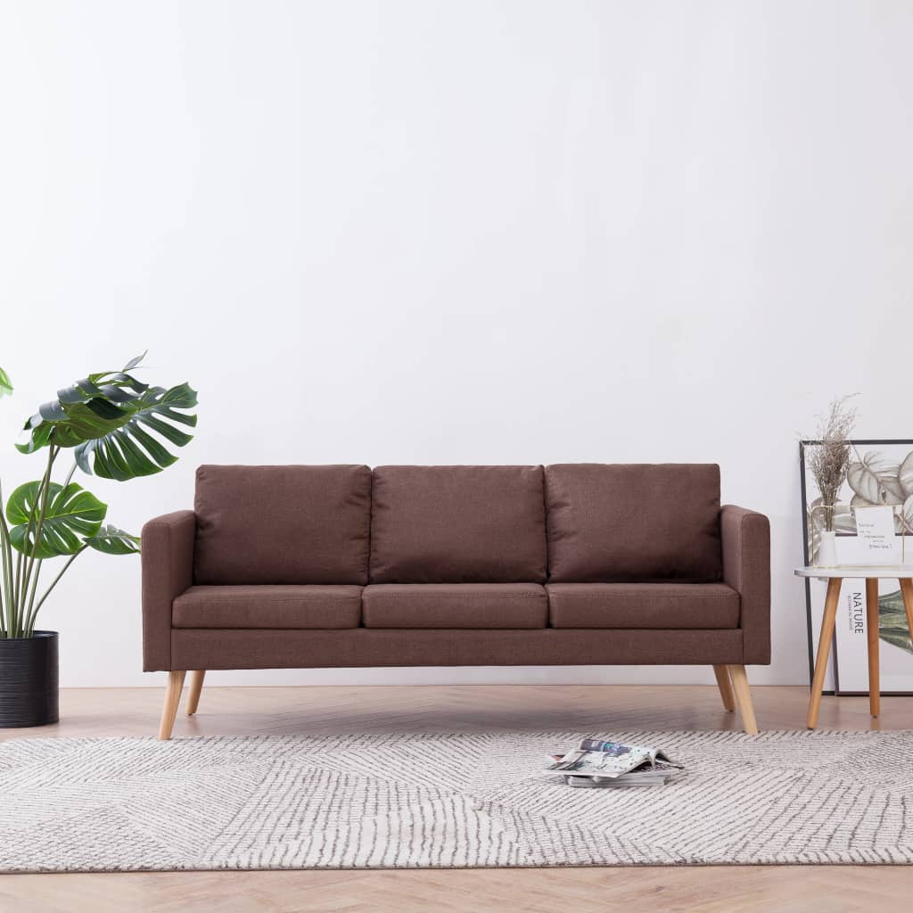 vidaXL 3-osobowa sofa tapicerowana tkaniną, brązowa