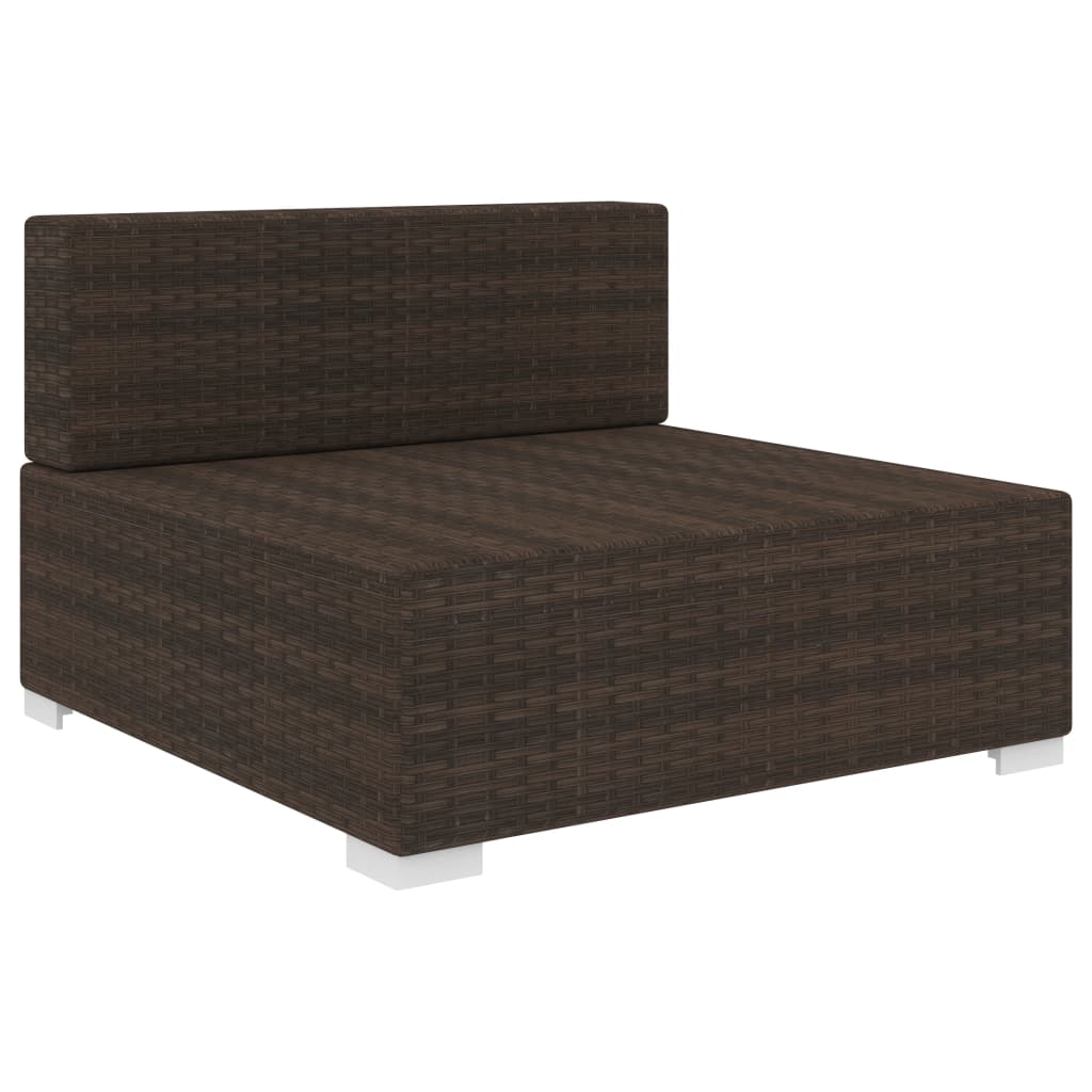 vidaXL Środkowa sofa z poduszką, 1 szt., polirattan, brązowa