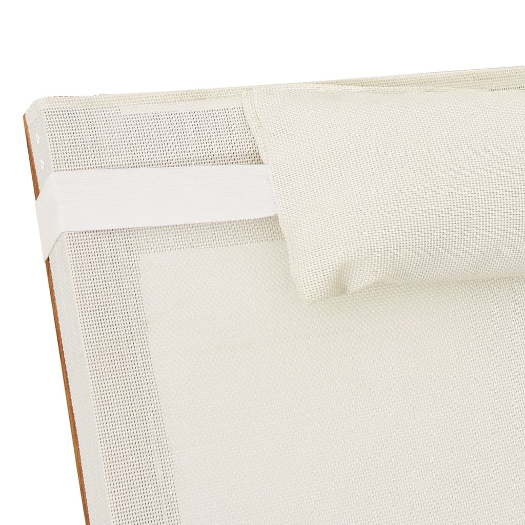 vidaXL Leżak z poduszką, biały, tworzywo textilene i drewno topolowe