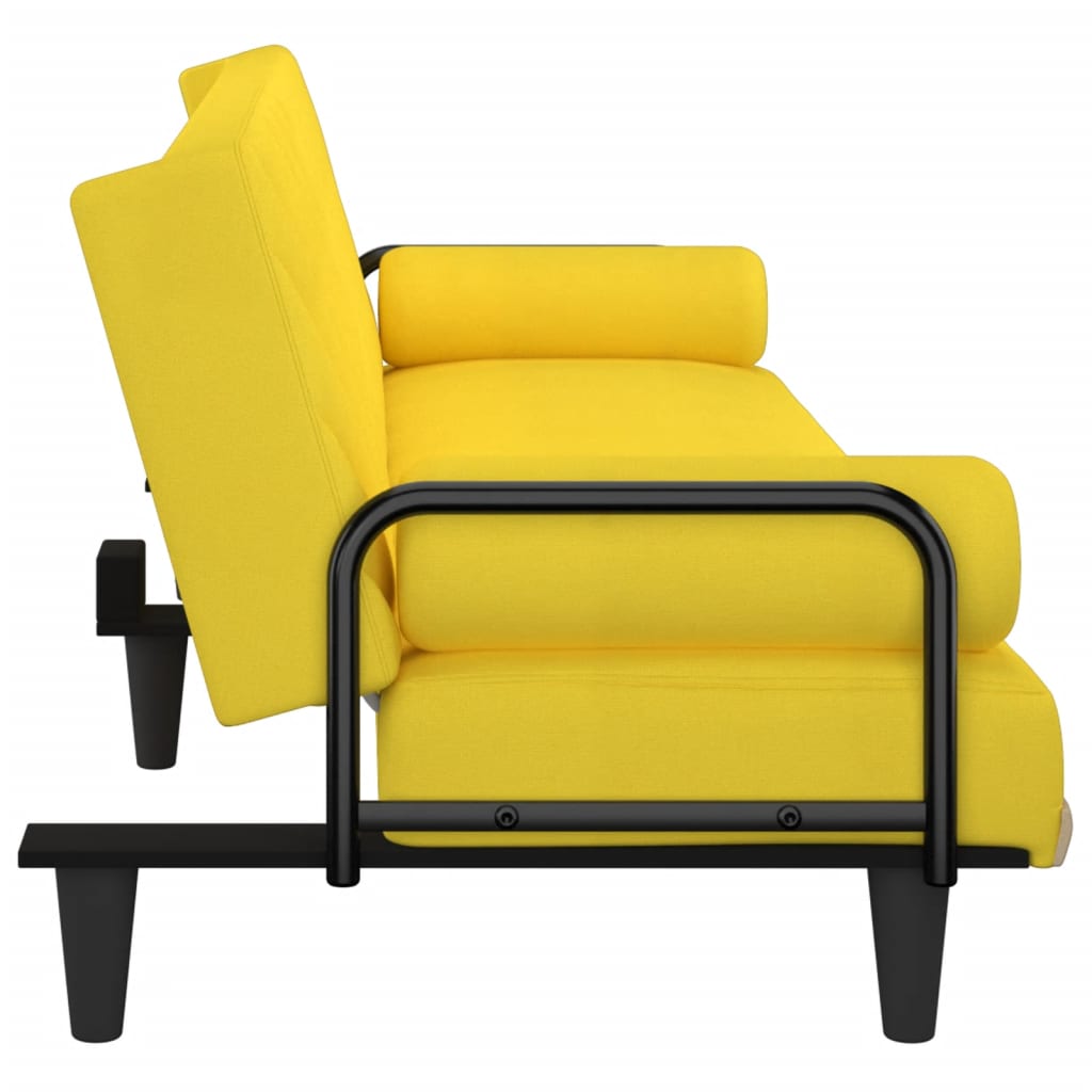 vidaXL Rozkładana kanapa z podłokietnikami, jasnożółta, obita tkaniną