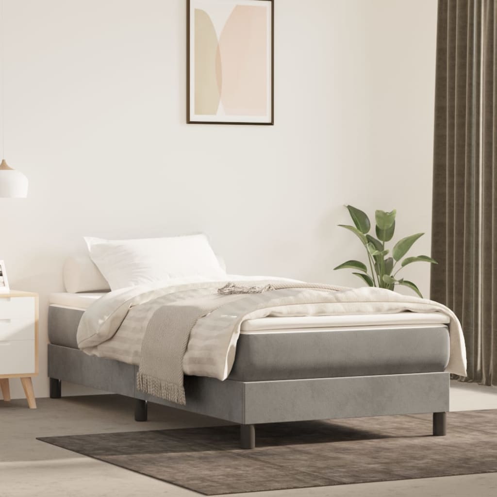 vidaXL Rama łóżka, jasnoszara, 90 x 200 cm, tapicerowana aksamitem