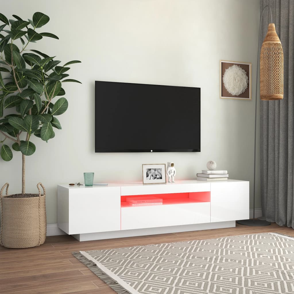 vidaXL Szafka TV z oświetleniem LED, biel z połyskiem, 160x35x40 cm