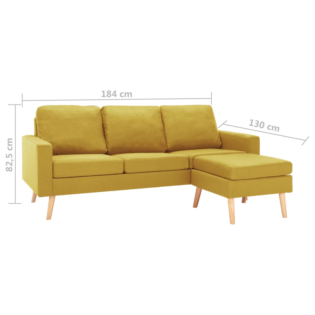 vidaXL 3-osobowa sofa z podnóżkiem, żółta, tapicerowana tkaniną