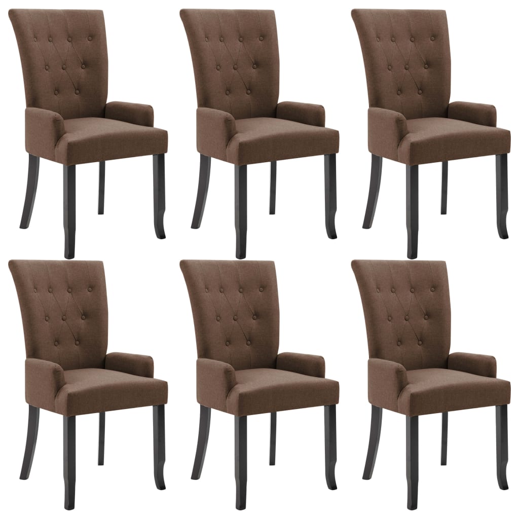 vidaXL Krzesła jadalniane z podłokietnikami, 6 szt., brązowe, tkanina
