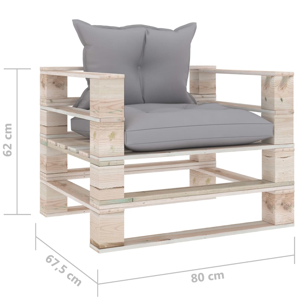 vidaXL Sofa ogrodowa z palet, z szarymi poduszkami, drewno sosnowe