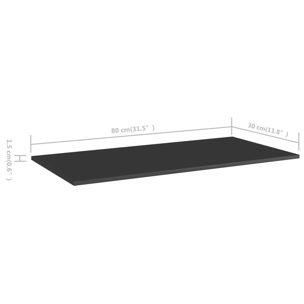 vidaXL Półki na książki, 4 szt., wysoki połysk, czarne, 80x30x1,5 cm
