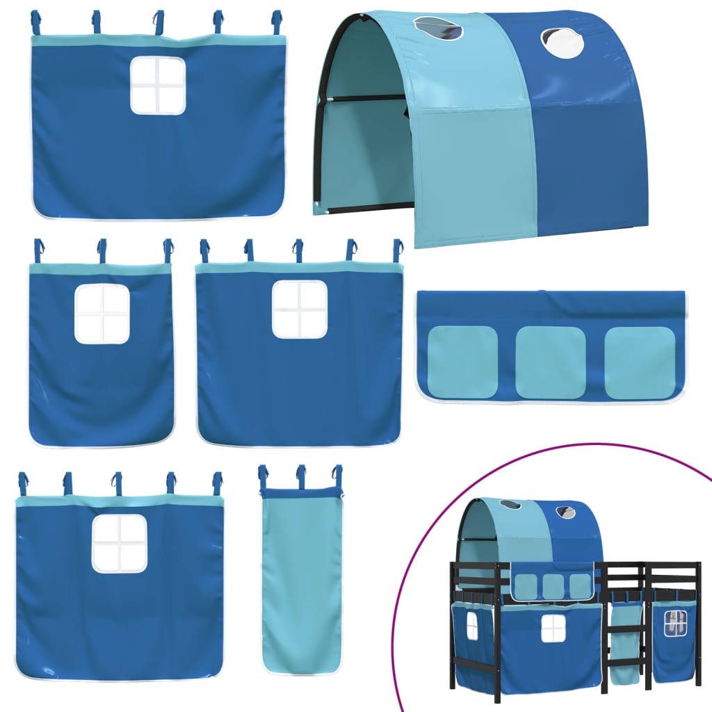 vidaXL Dziecięce łóżko na antresoli, z tunelem, niebieskie, 90x200 cm