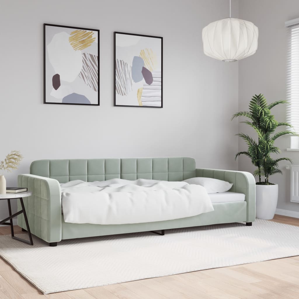 vidaXL Sofa z funkcją spania, jasnoszara, 90x190 cm, obita aksamitem