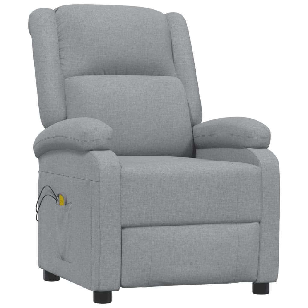 vidaXL Rozkładany masujący fotel elektryczny, jasnoszary, tkanina