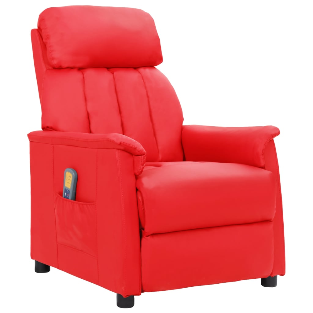 vidaXL Fotel masujący podnoszony, rozkładany, czerwony, sztuczna skóra