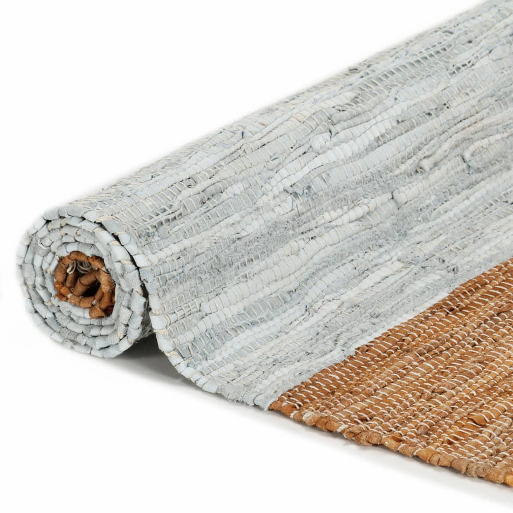 vidaXL Ręcznie tkany dywanik Chindi, skóra, 190x280 cm, szaro-brązowy