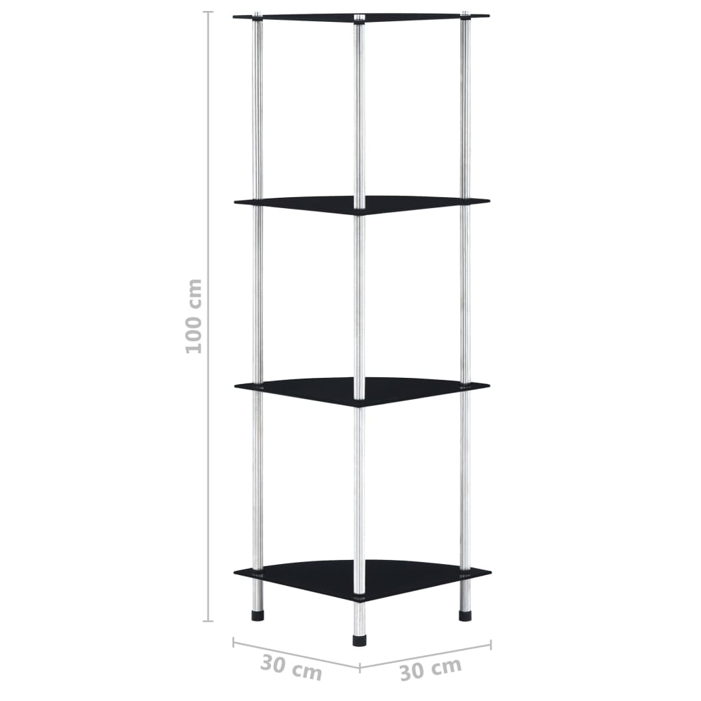vidaXL 4-poziomowa półka, czarna, 30x30x100 cm, szkło hartowane