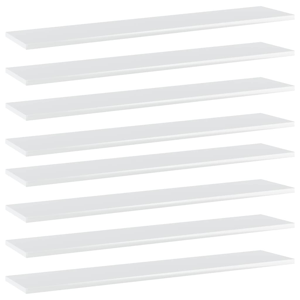 vidaXL Półki na książki, 8 szt., wysoki połysk, białe, 100x20x1,5 cm