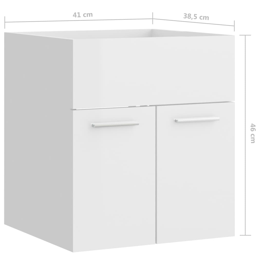 vidaXL Szafka pod umywalkę, biała, wysoki połysk, 41x38,5x46 cm, płyta