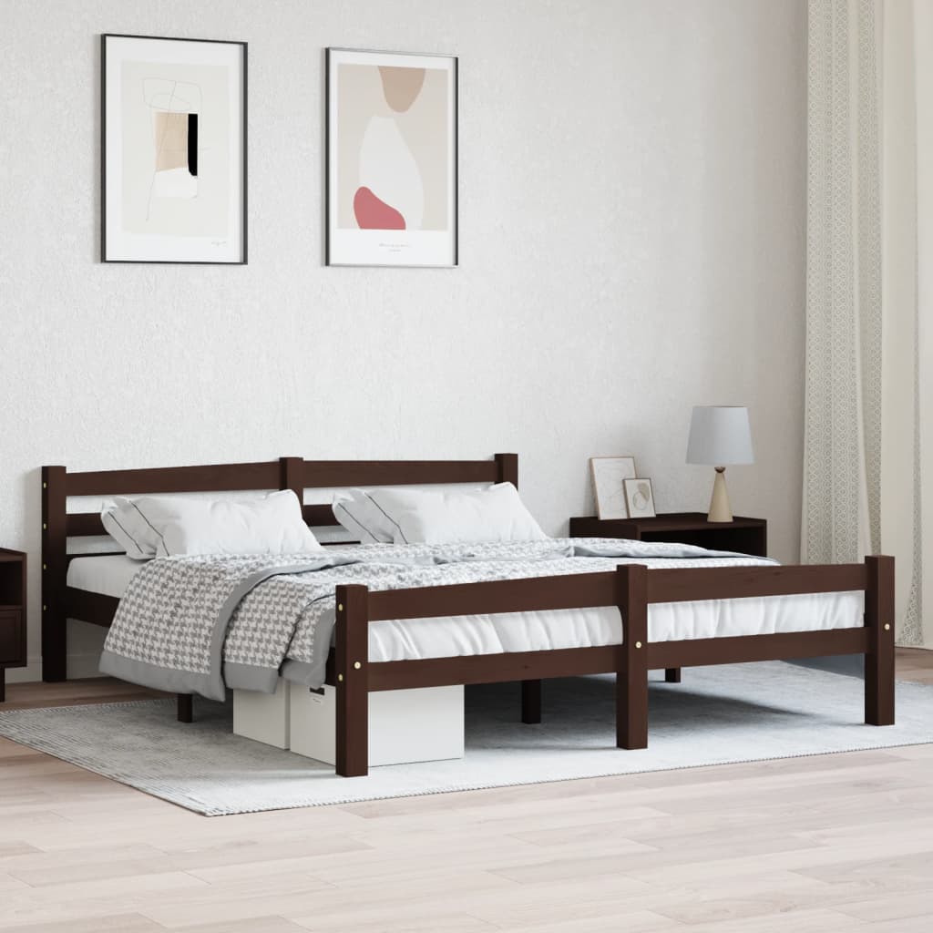 vidaXL Rama łóżka, ciemnobrązowa, lite drewno sosnowe, 160 x 200 cm