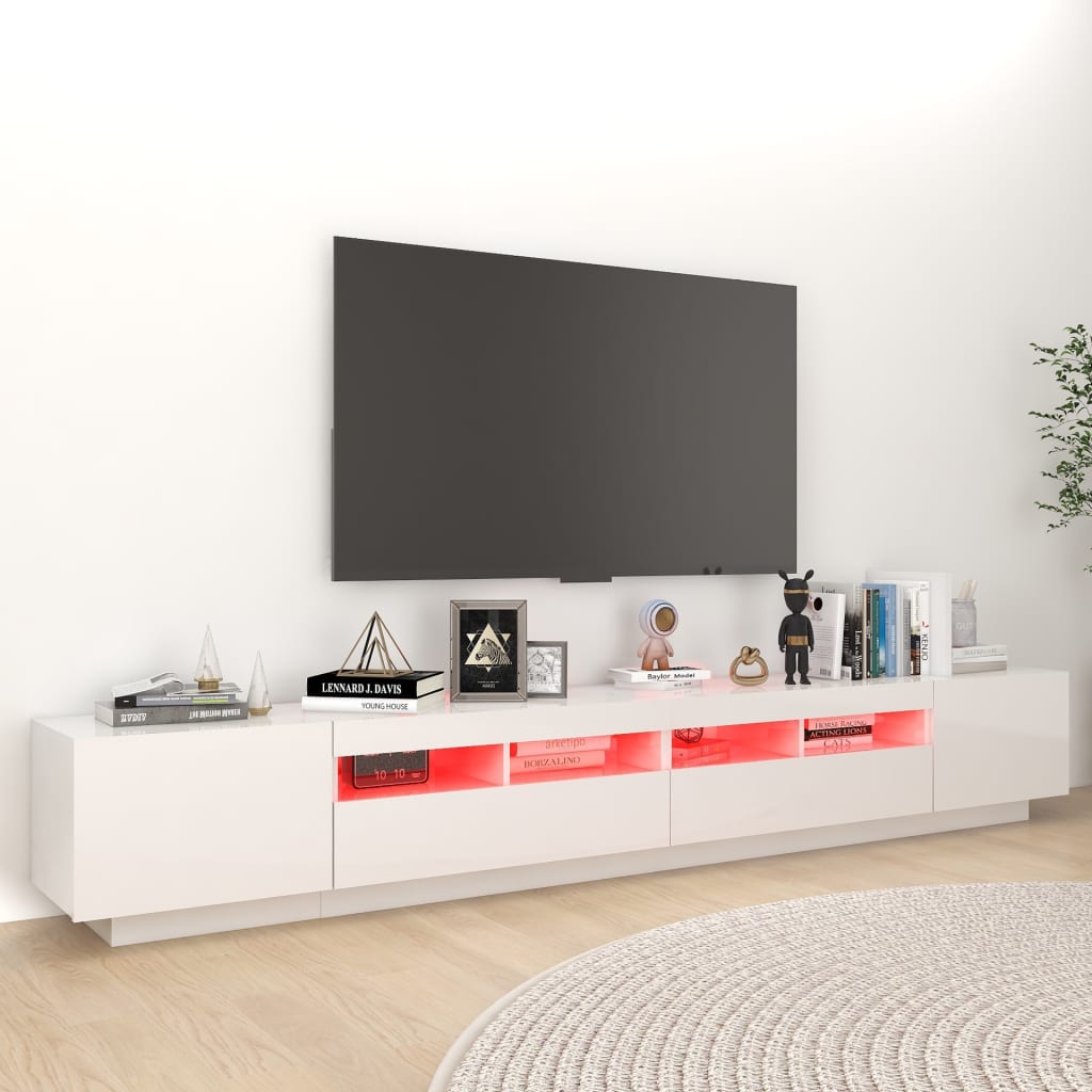 vidaXL Szafka TV z oświetleniem LED, biała z połyskiem, 260x35x40 cm