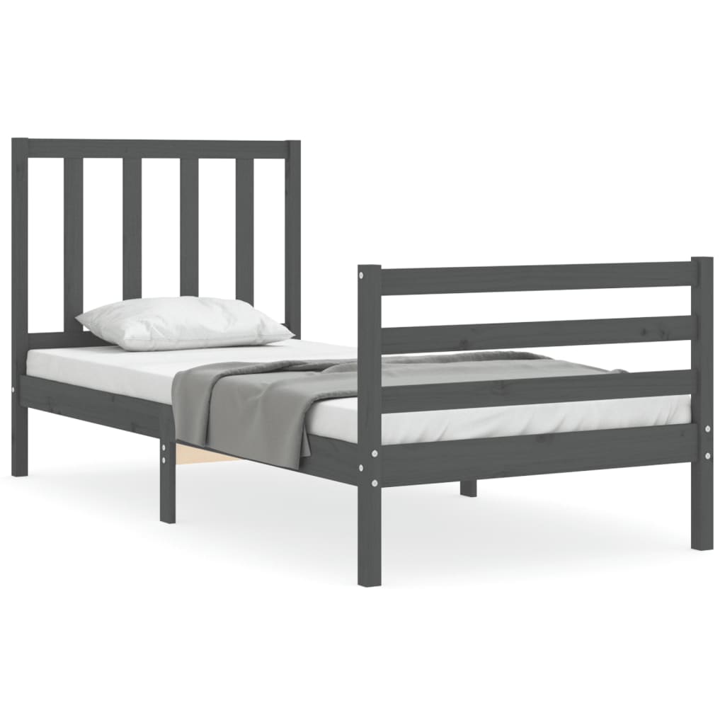 vidaXL Rama łóżka z wezgłowiem, szara, 100x200 cm, lite drewno