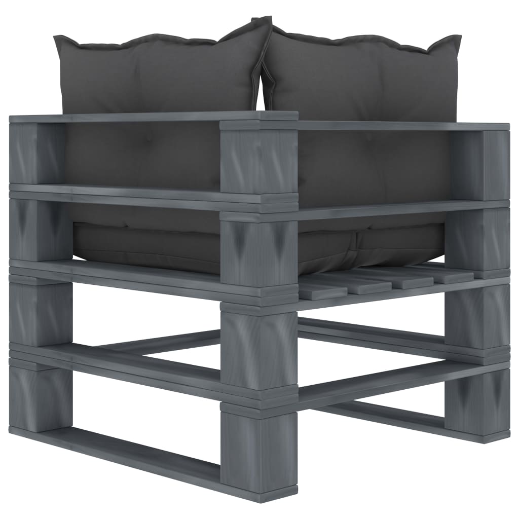vidaXL Ogrodowe siedzisko narożne z palet, czarne poduszki, drewniane