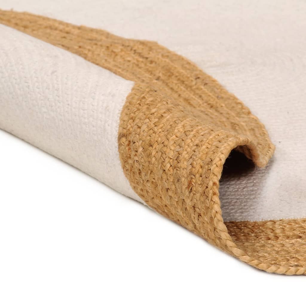 vidaXL Pleciony dywan, biało-naturalny, 90 cm, juta, bawełna, okrągły