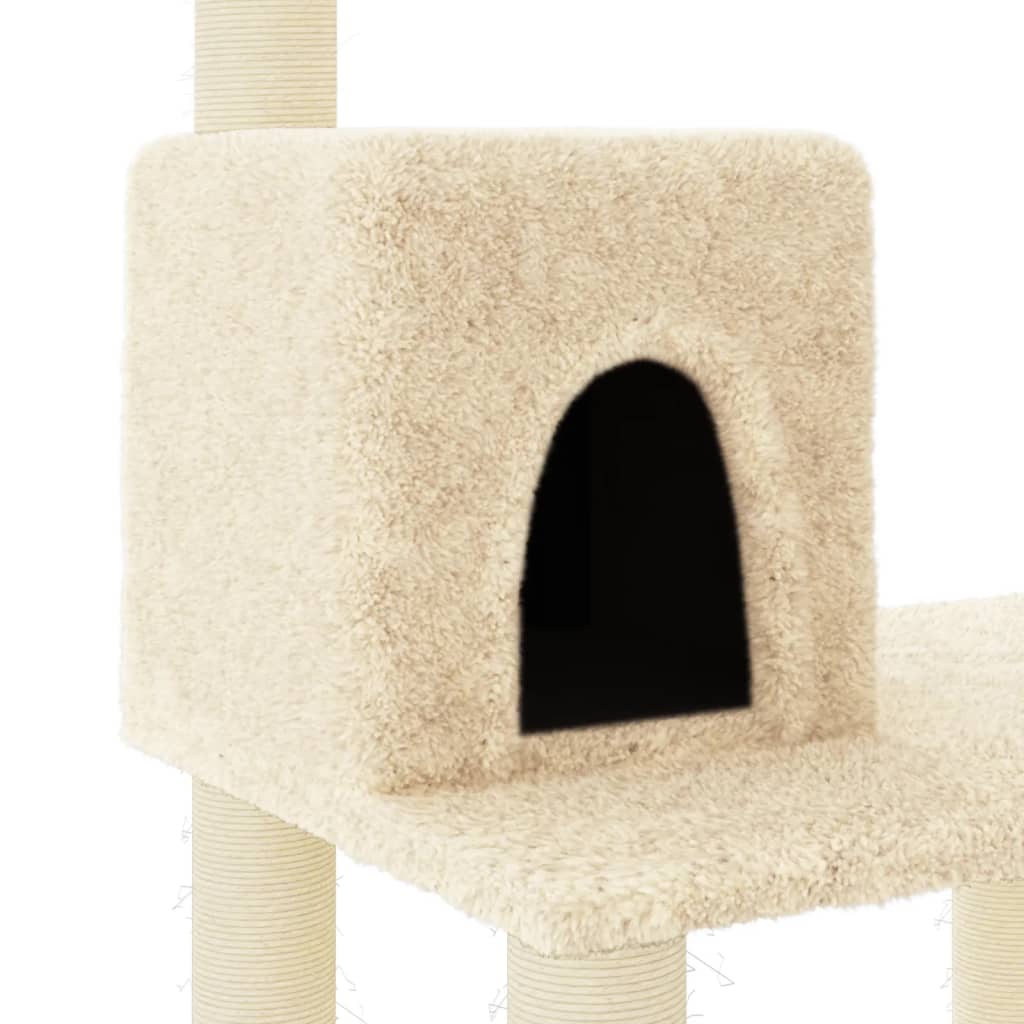 vidaXL Drapak dla kota ze słupkami sizalowymi, kremowy, 118,5 cm