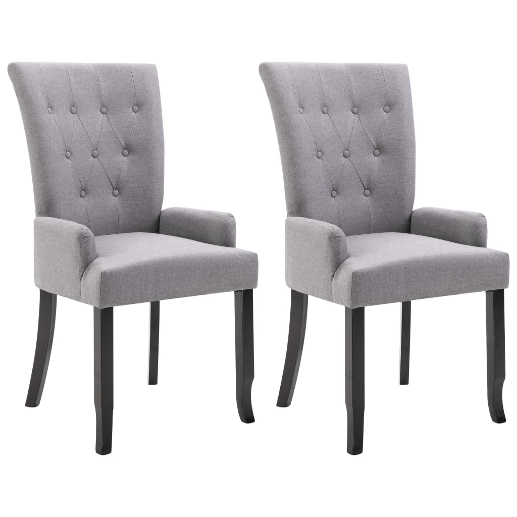 vidaXL Krzesła stołowe z podłokietnikami, 2 szt., jasnoszare, tkanina