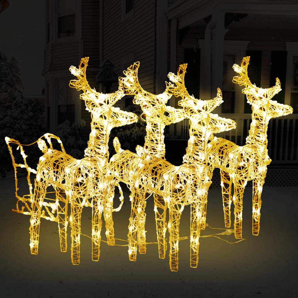 vidaXL Dekoracja świąteczna renifery z saniami, 240 LED, akrylowa