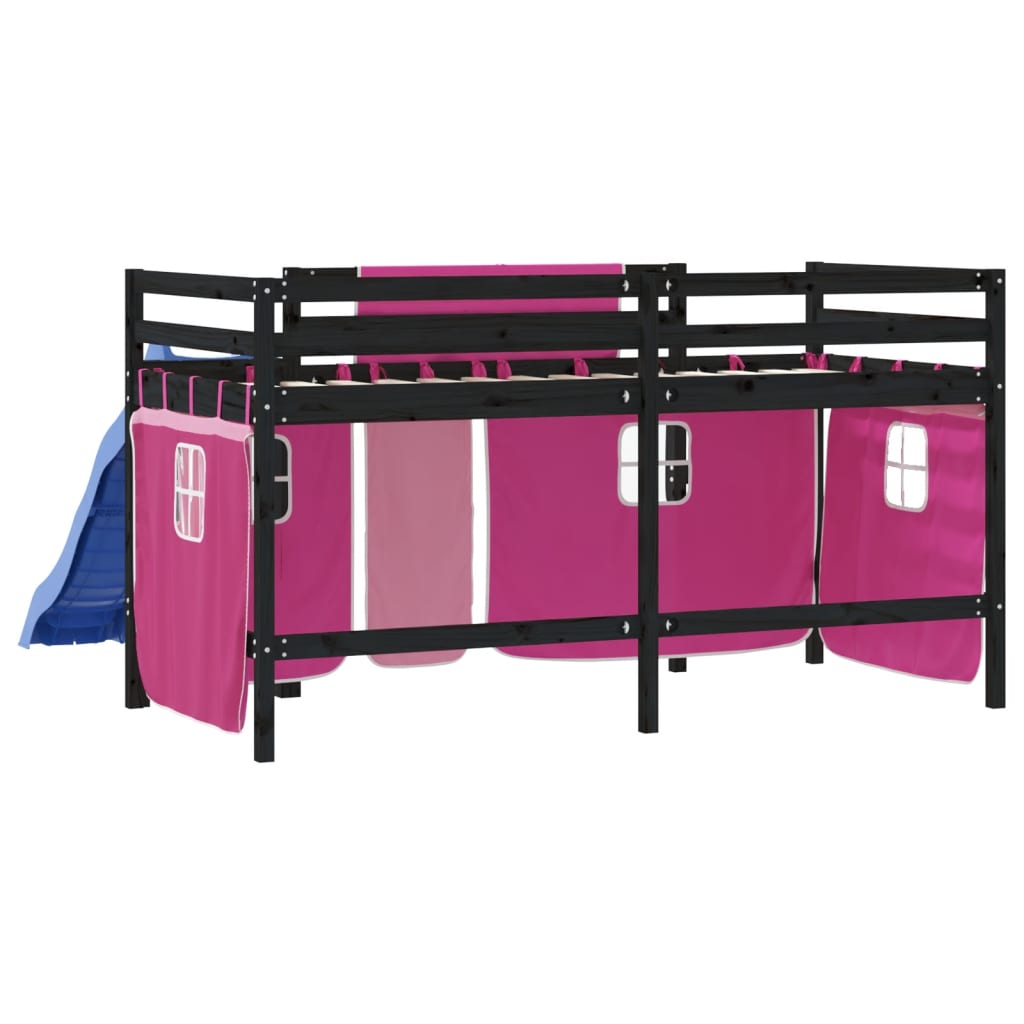 vidaXL Dziecięce łóżko na antresoli, różowe zasłonki, 80x200 cm